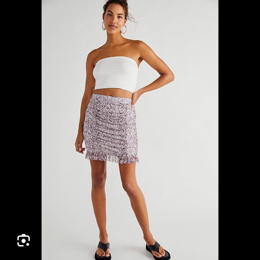 FP Free People Mini Mesh Ruffle Skirt Zebra Bodycon Large L LG